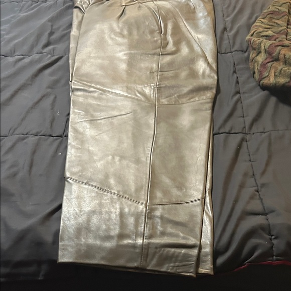 Olive Green Leather Jacket and Pants Set - Picture 7 of 10